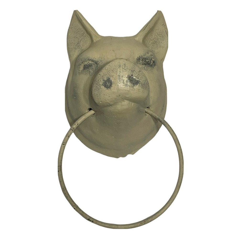 wisteria 3D pig head towel holder ring metal  farmhouse decor barn Boarshead